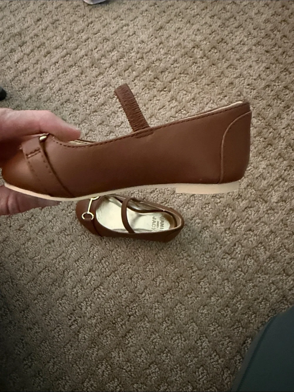 Janie and Jack Girls' Tan Leather Mary Jane Flats with Gold Bit